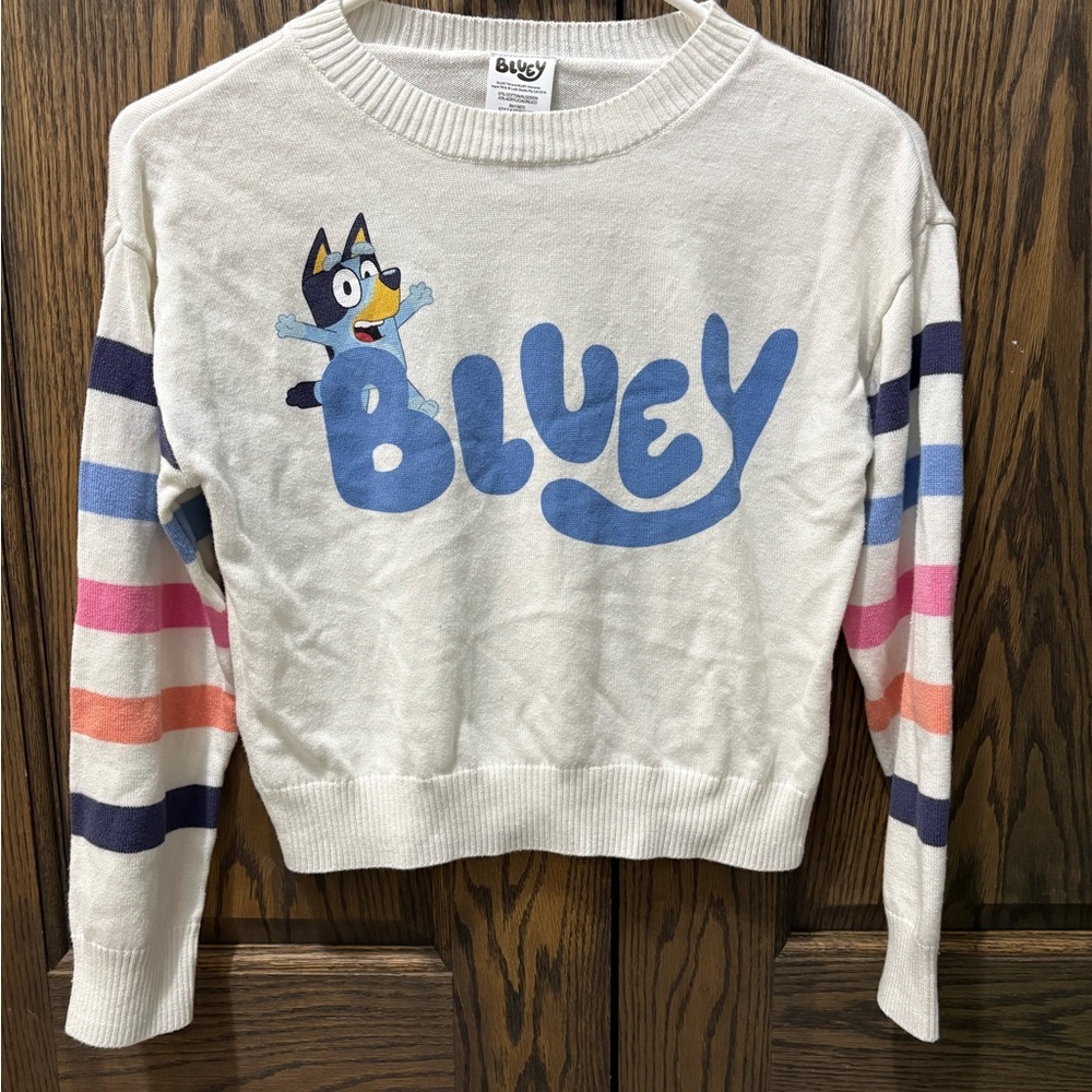 Bluey Kids Sweater - White with Multicolor Stripes